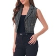 thumbnail image 4 of INSPIRE CHIC Women's Tweed Vest Notched Lapel Collar Sleeveless Vintage Plaid Crop Waistcoat, 4 of 6