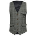 thumbnail image 2 of Mens Suit Vests with Pockets Sleeveless Button Up V Neck Business Work Dress Waistcoats Slim-Fit Plaid Printed Vest for Wedding Tuxedos, 2 of 8