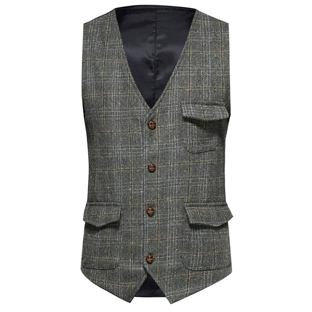 Men Solid Fashion Lattice Have Pockets Single Breasted Vest Tops Blouse