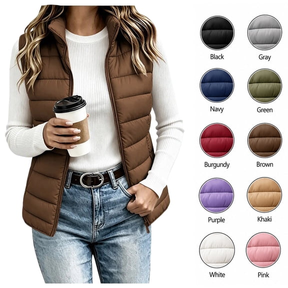 XRoczxe Women's Lightweight Puffer Vest, Stand Collar Sleeveless Zip Up Jacket, Quilted Gilet with Pockets for Fall Winter Outdoor Casual Wear