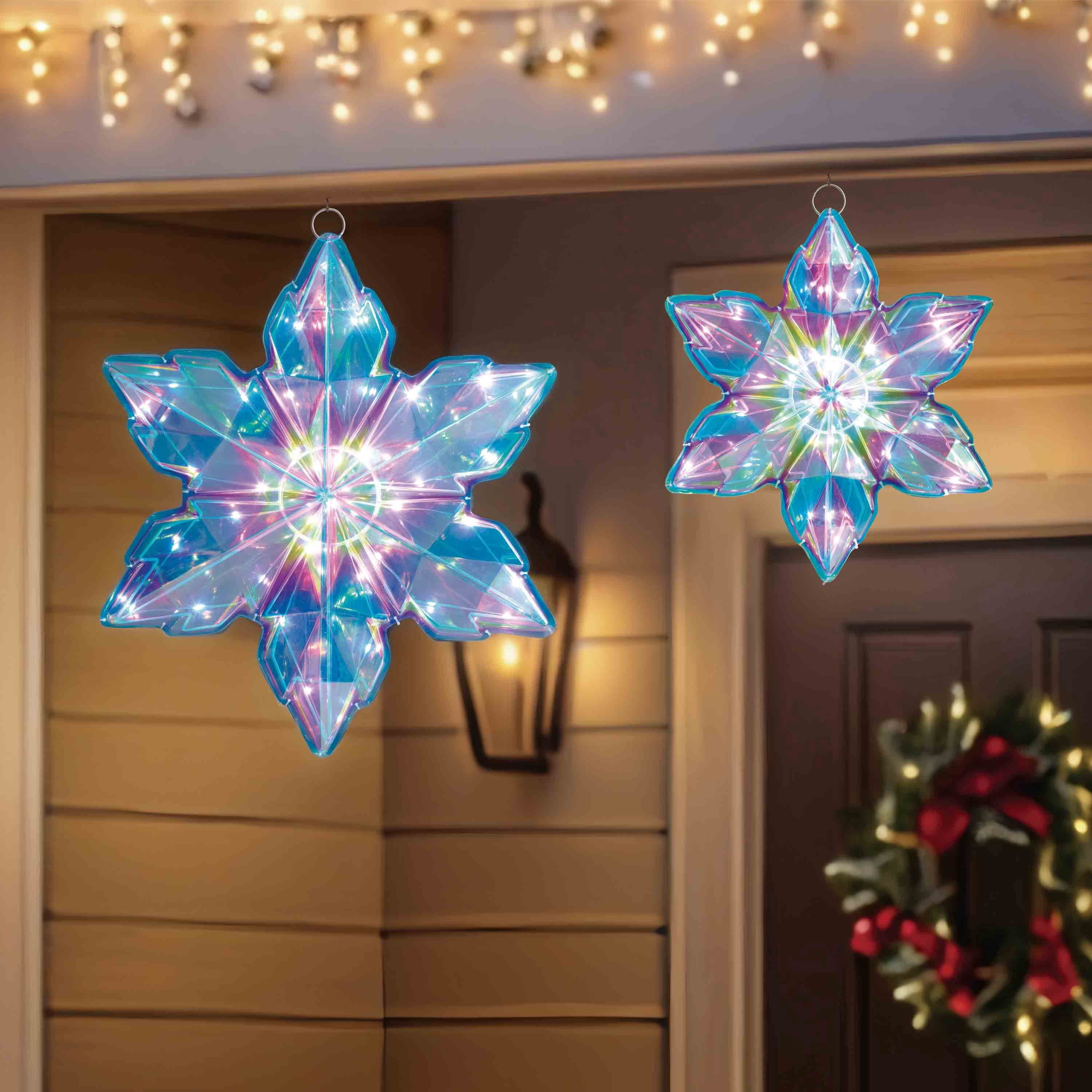 Indoor/Outdoor LED Prismatic Snowflakes Christmas Decoration with 70 LED Lights, Cool White, Set of 2, by Holiday Time