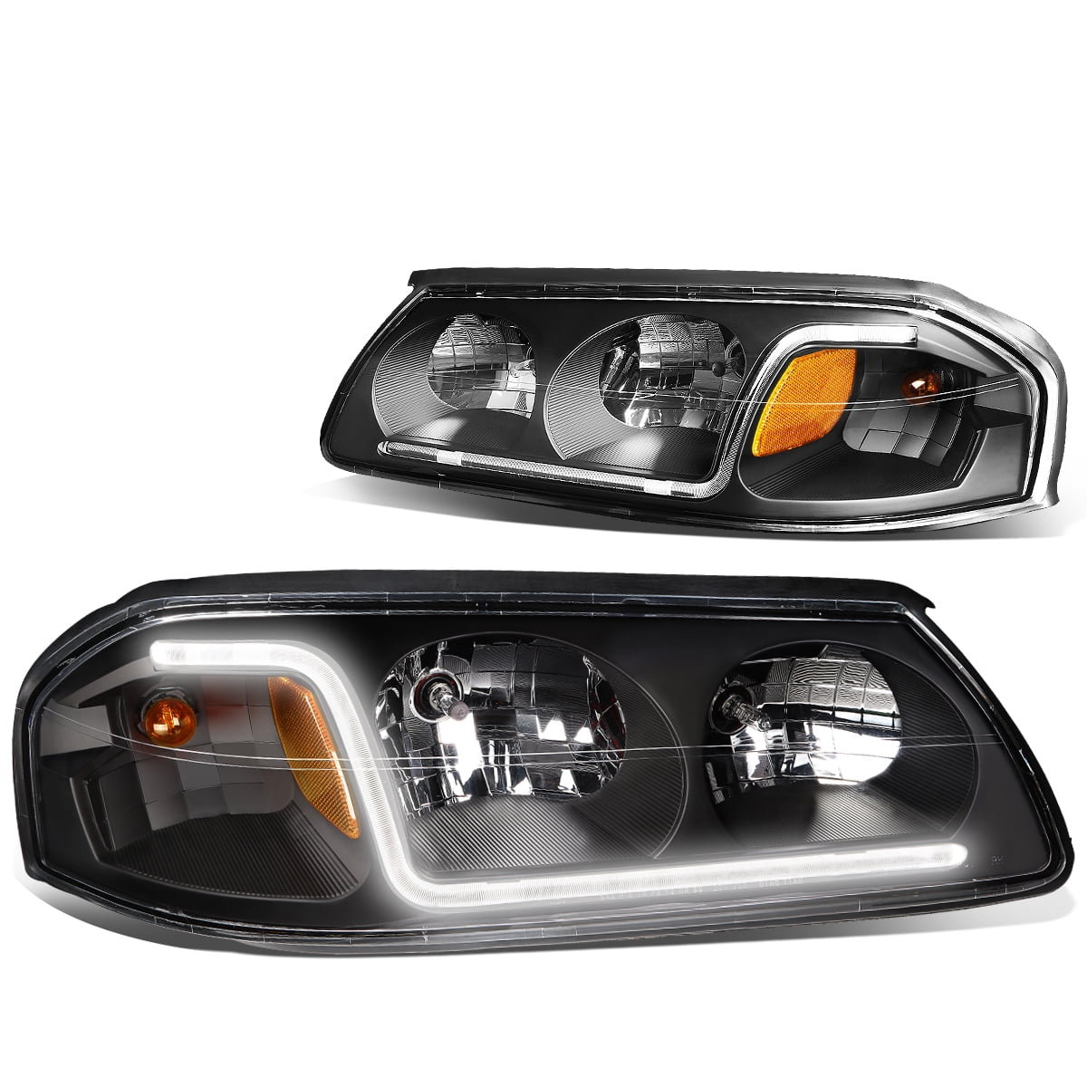 Pair of Black Housing Clear Corner Headlight Assembly Lamps Replacement for Chevy Impala 8th Gen 00-05 