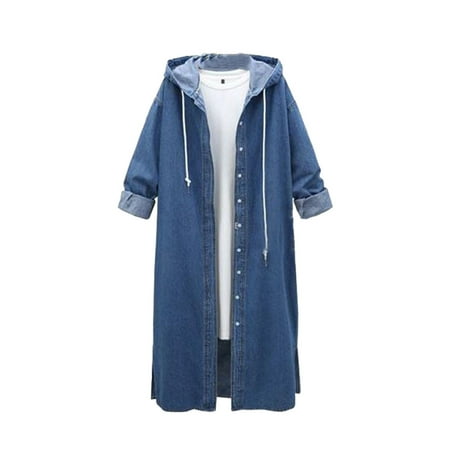 

Trench Coats for Women Fall Jackets for Women Trendy Woman Long Sleeve T-Shirt Winter Open Front Loose Outerwear Hoodie Solid Blouse Coat Tops Womens Cardigan Denim Jacket for Women Dark Blue S