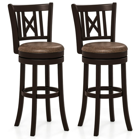 Gymax Set of 2 Bar Stools 30'' Swivel Bar Chairs w/ Footrest Hollowed Backrest