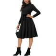 thumbnail image 4 of INSPIRE CHIC Women's Wear to Work Elegant Mock Neck Long Sleeve Self Tie Waist Knit Midi Dress XS Black, 4 of 6