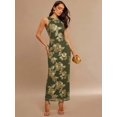 thumbnail image 3 of Olive Green 3D Floral Embroidered Sleeveless High Neck Maxi Dress, 3 of 6