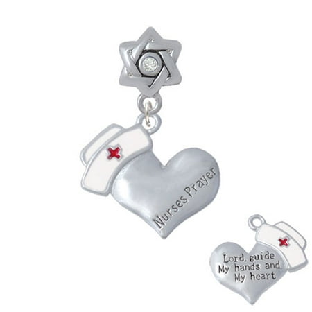 Nurse's Prayer Heart - Lord Guide - Star of David with Clear Crystal Charm Bead