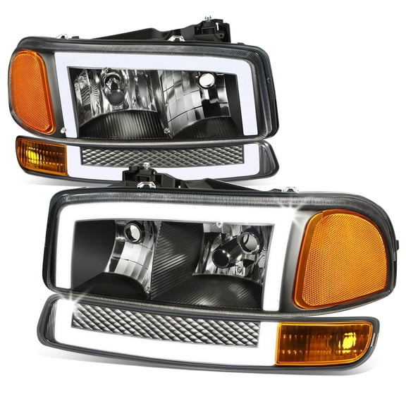 DNA Motoring For 99-07 GMC Sierra Yukon LED DRL Switchback Headlight Bumper Parking Signal Lamps Black Amber