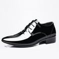 thumbnail image 4 of Xfvqtps Mens Dress Shoes British Style Simplicity Printing Pointy Toe Lace up Soft Sole Breathable Comfortable Fashion Classic Formal Business Casual Patent Leather Shoes Black, 4 of 9