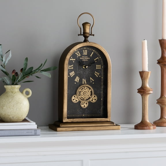 SEI Maximilian 10" x 19" Bell Like Gear Wall Clock, Black/Gold