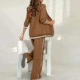 thumbnail image 7 of Womens Pants Sets Dressy Casual 2 Piece Outfits Ribbed Cuffs Long Sleeve Button Up Suit Blazers and Wide Leg Pant (M, Brown), 7 of 7