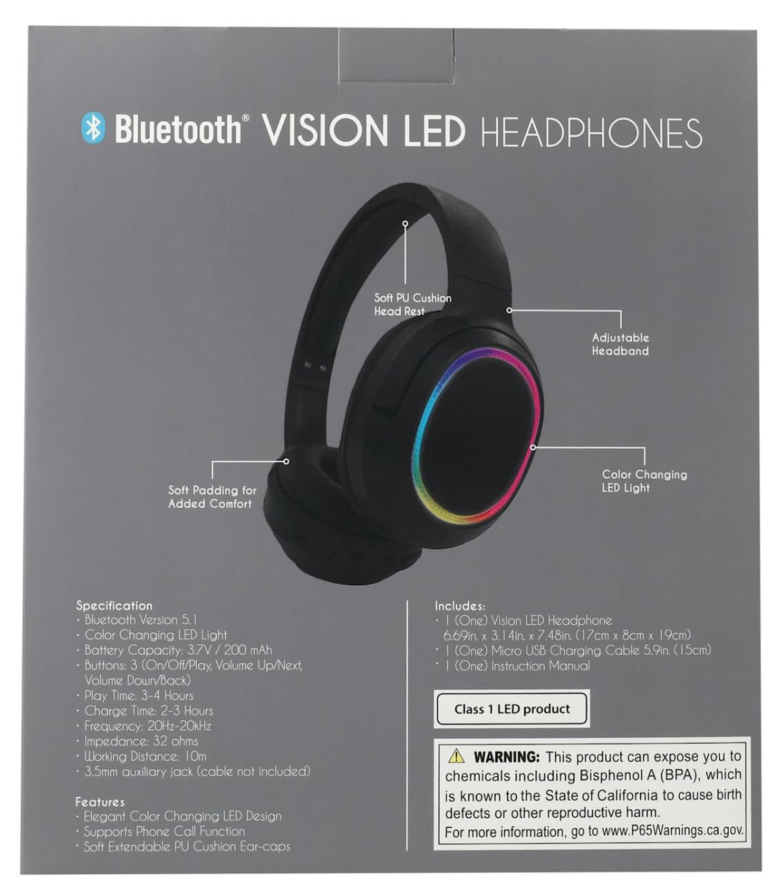 Bluetooth Vision LED Headphones – Wireless Over-Ear with Mic & Color-Changing Lights