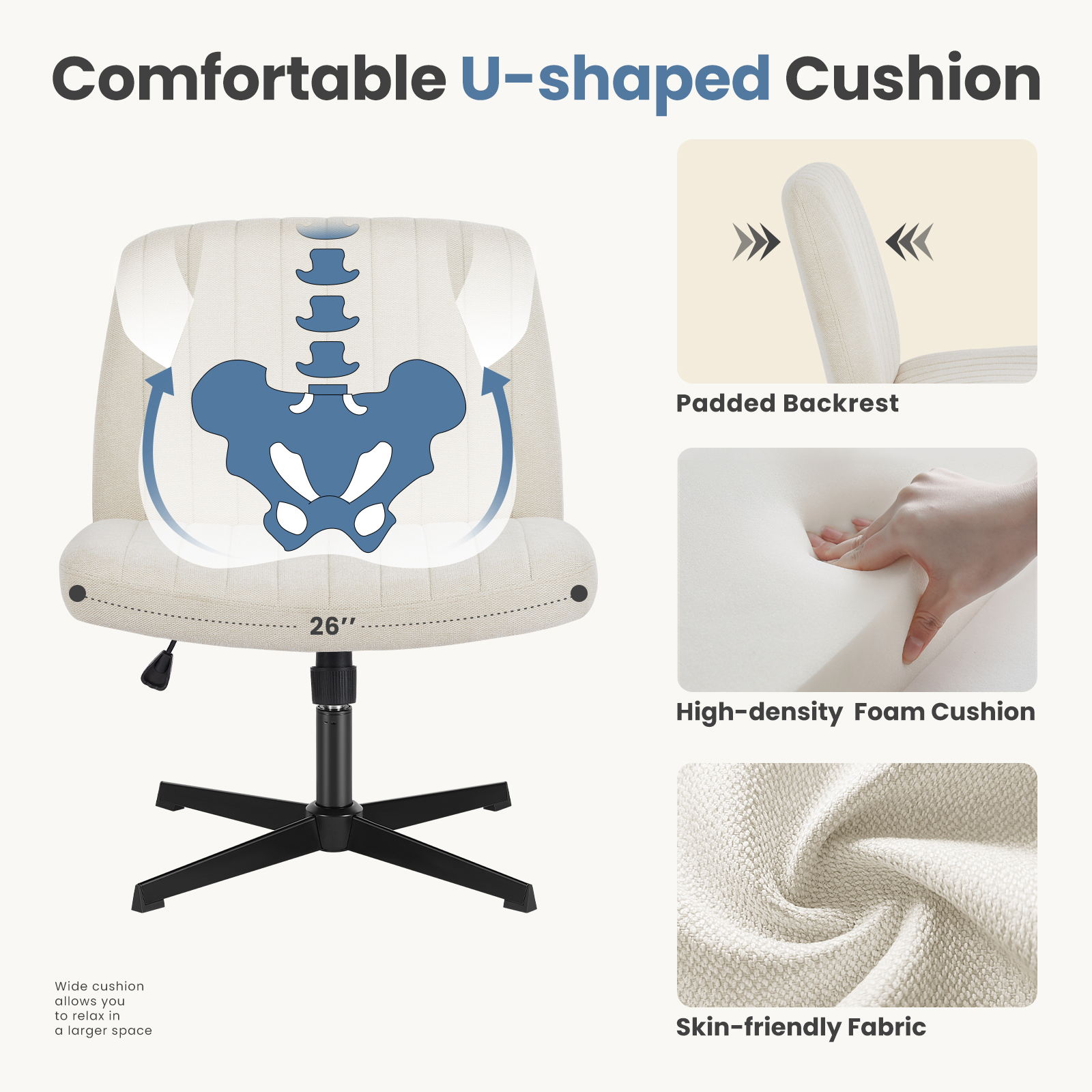 edx Armless Criss Cross Legged Office Chair, Beige photo 6