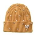 thumbnail image 4 of AWZXDE Women's Lightweight Pearl Knitted Hat with Ear for Cold Weather Comfort and Stylish Daily Wear Yellow, 4 of 6