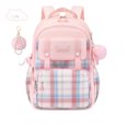 thumbnail image 2 of Aesthetic Plaid Pattern School Backpack for Students with Plush Charm Lightweight Multi-Pocket Daypack for High School College and Daily Commuting Pink, 2 of 3