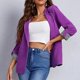 thumbnail image 3 of Chaqueta de negocios para mujer, cuello vuelto, mangas 3/4, traje con frente abierto, traje para oficina, color morado S, 3 of 7
