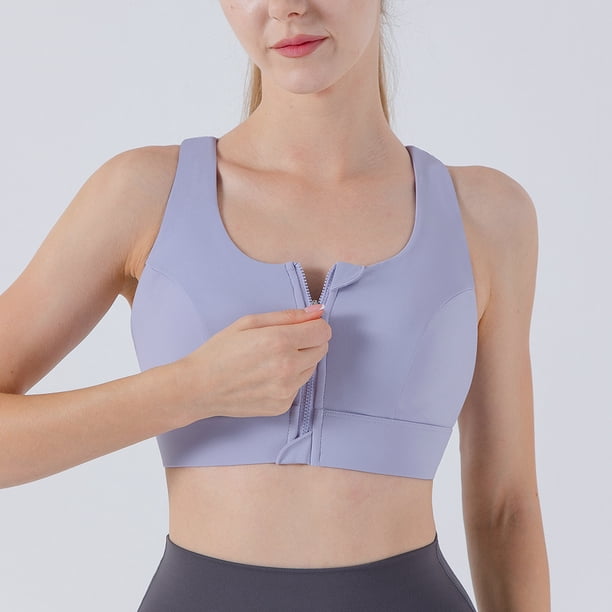 Ropa interior deportiva a prueba de golpes para mujer, con cremallera frontal, copa fija, fruncido, ropa exterior de alta resistencia, chaleco de fitness con espalda de belleza, sujetador