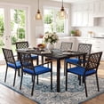 thumbnail image 6 of Vitarpatio 7 Piece Outdoor Patio Dining Set, Metal Outdoor Furniture Set with Rectangular Dining Table and 6 Chairs, All Weather Patio Table and Chairs Set for 6, Hollow Back Armchairs W/ Cushions, 6 of 12
