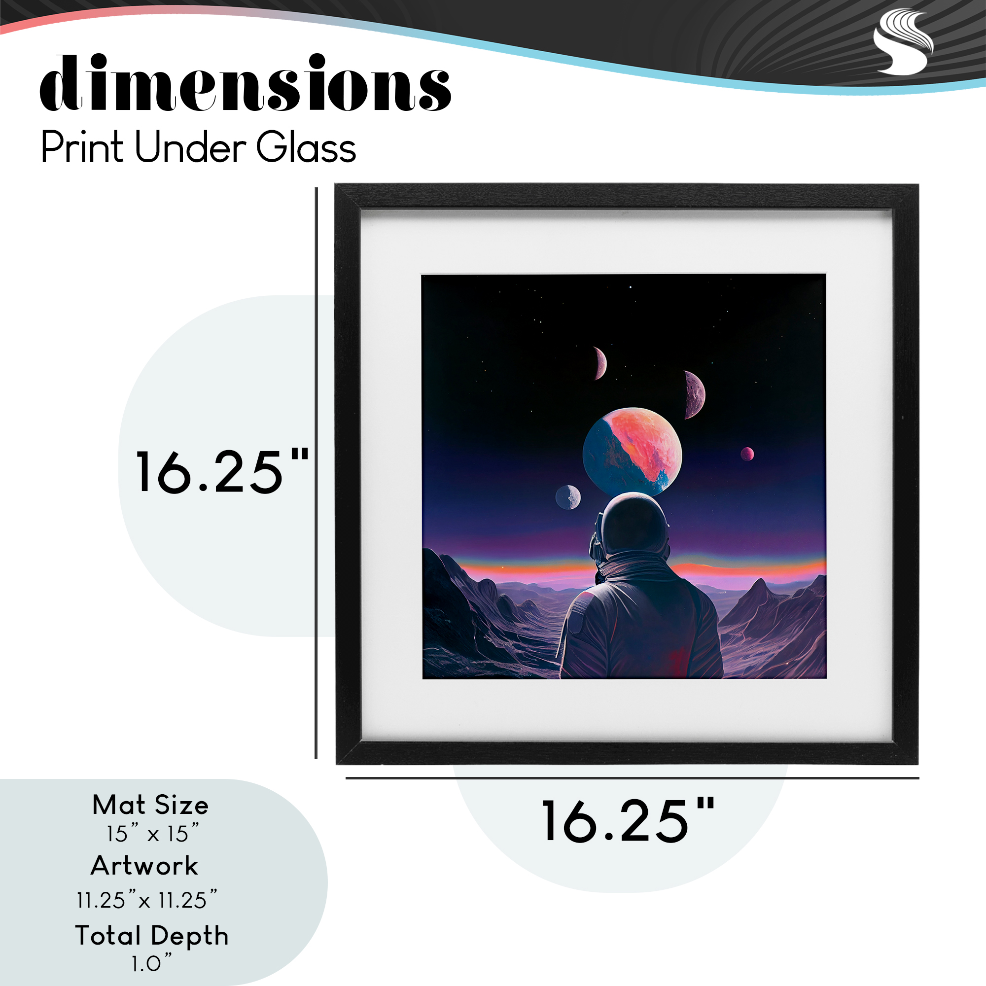 Astronaut & Purple Toned Terrain Black Framed Print Under Glass, design by Sasha