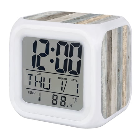 Farmhouse Wood Grain Digital Alarm Clock for Bedrooms,Smart LED Alarm Clock with 7 Color Changing photo Farmhouse Wood Grain Digital Alarm Clock for Bedrooms,Smart LED Alarm Clock with 7 Color Changing