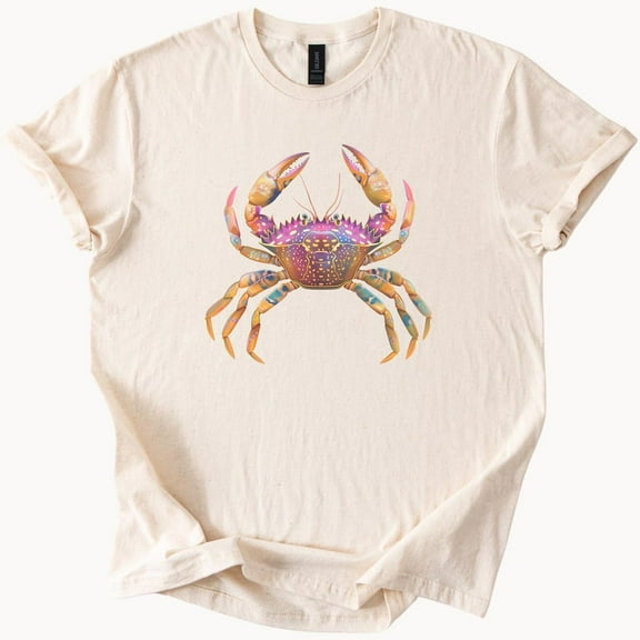 Kiraa Tee With Colorful Tropical Crab Graphic Tee Ocean Sea Life Art Shirt Coastal Beachwear Style Birthday Gifts; For Men & Women