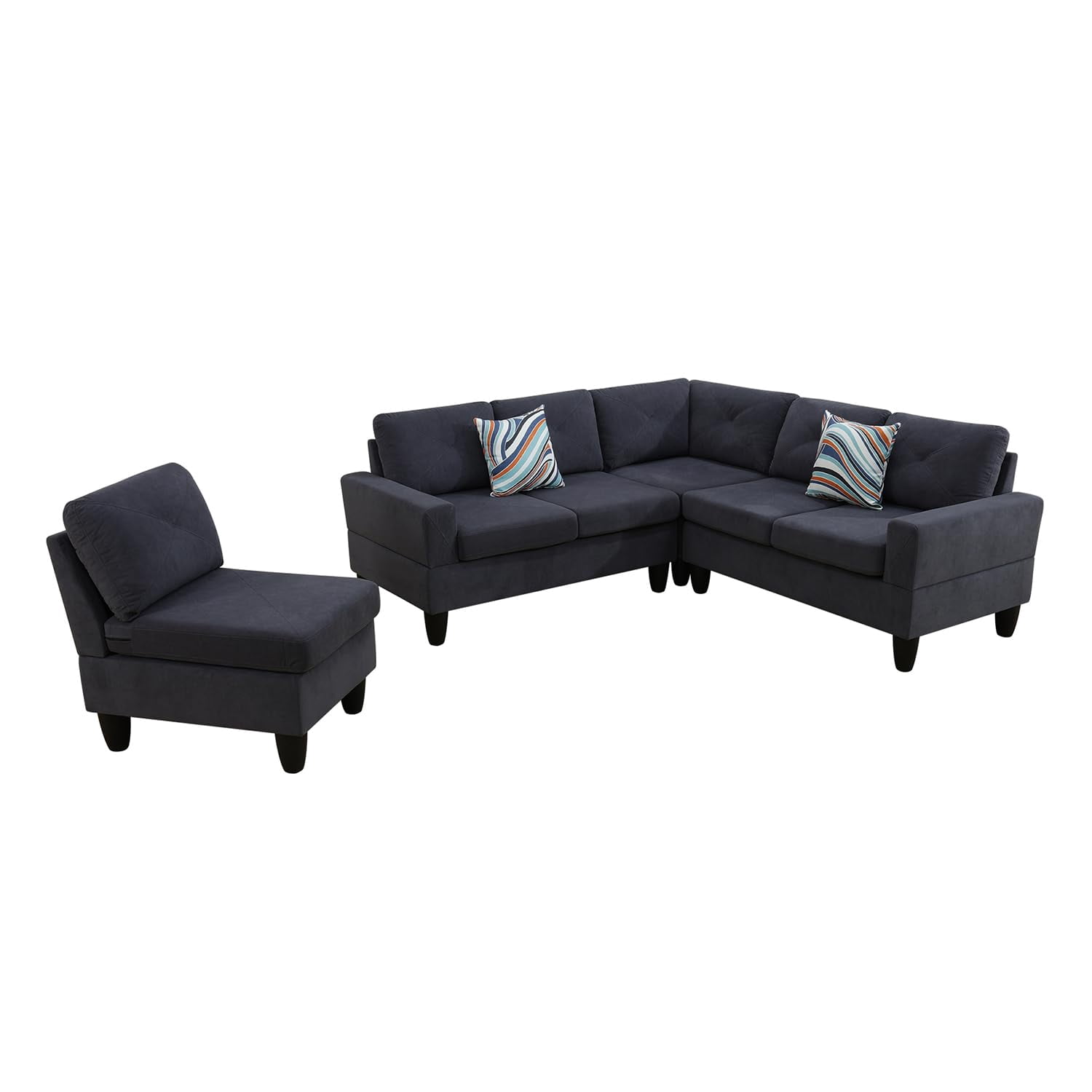 4-Piece Couch Living Room Sofa Set, 6 Seater Modular Sectional Couch L Shaped Corner Sofa, Dark Gray