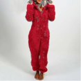 thumbnail image 1 of Mono de invierno para mujer, color sólido, con capucha, ajustado, manga larga, forro polar, chaqueta, 1 of 3