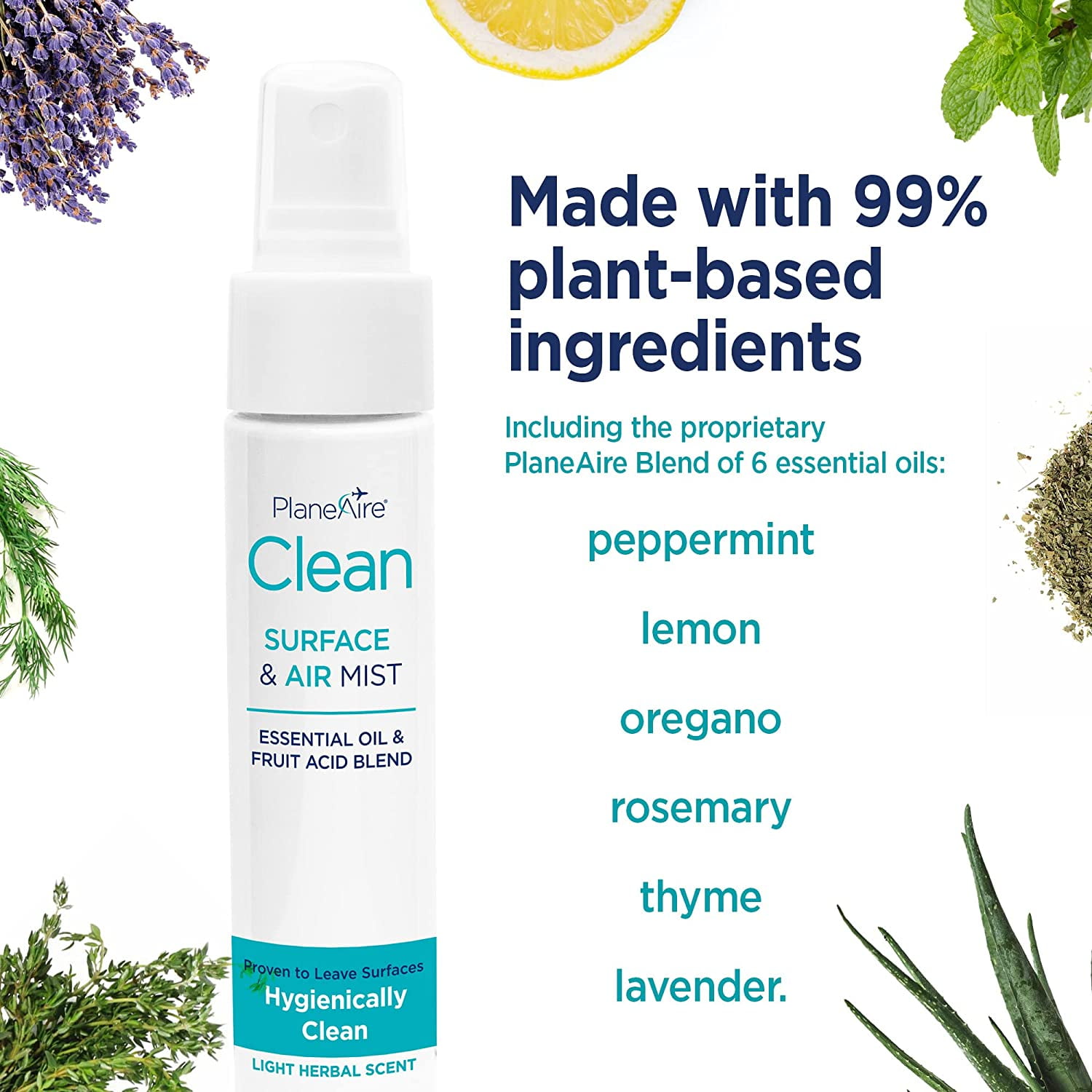 Travel Essentials Zip Top Bag: PlaneAire Hand Sanitizer Spray, Tangerine Coriander 2 fl oz, PlaneAire Clean Surface & Air Mist 2 fl oz + 6 PlaneAire Clean Surface Wipes