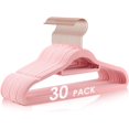 thumbnail image 1 of Perchas de terciopelo, perchas de fieltro antideslizantes, paquete de 30 perchas de terciopelo rosa, perchas delgadas que ahorran espacio con gancho giratorio de oro rosa, 1 of 5