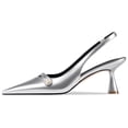 thumbnail image 2 of Women Kitten Heels Slingback Low Heel Pumps Dress Shoes for Women Closed Pointed Toe Pearl Heels for Work Wedding Bridal, 2 of 7