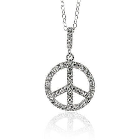 Molly and Emma Silver Children's Cubic Zirconia Peace Sign Necklace