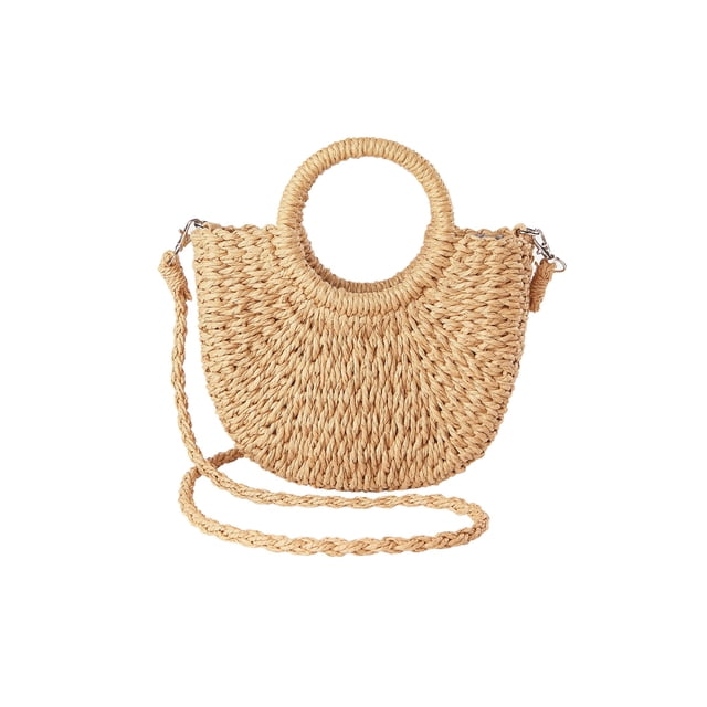 Bolso de mano JOLLQUE de paja mini 25x19x8 cm con borla caqui