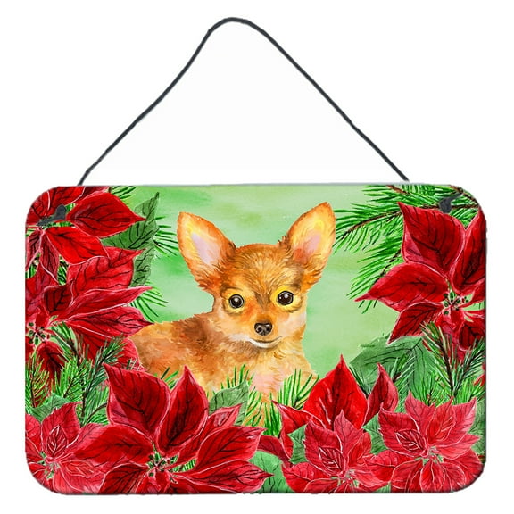 Carolines Treasures CK1369DS812 Toy Terrier Poinsettas Wall or Door Hanging Prints  8x12 multicolor