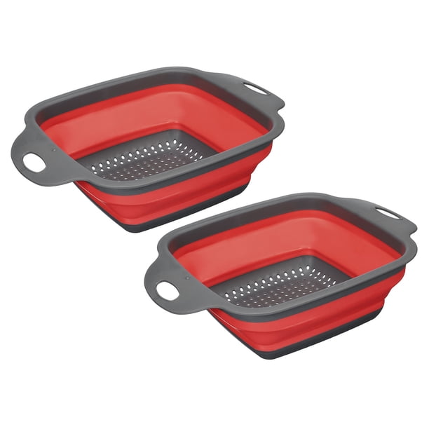 Juego de coladores plegables Uxcell, 2 Pcs colador cuadrado de silicona plegable para pasta, verduras, frutas - Rojo Grande