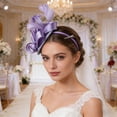 thumbnail image 4 of Qiopertar Vintage Fascinator Hat, Flower Mesh Ribbon Feather Headband Clip, Tea Party Bridal Hair Accessories for Women Girls, Purple, 4 of 6