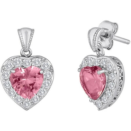 Lab Created Pink and White Sapphire Sterling Silver Earrings