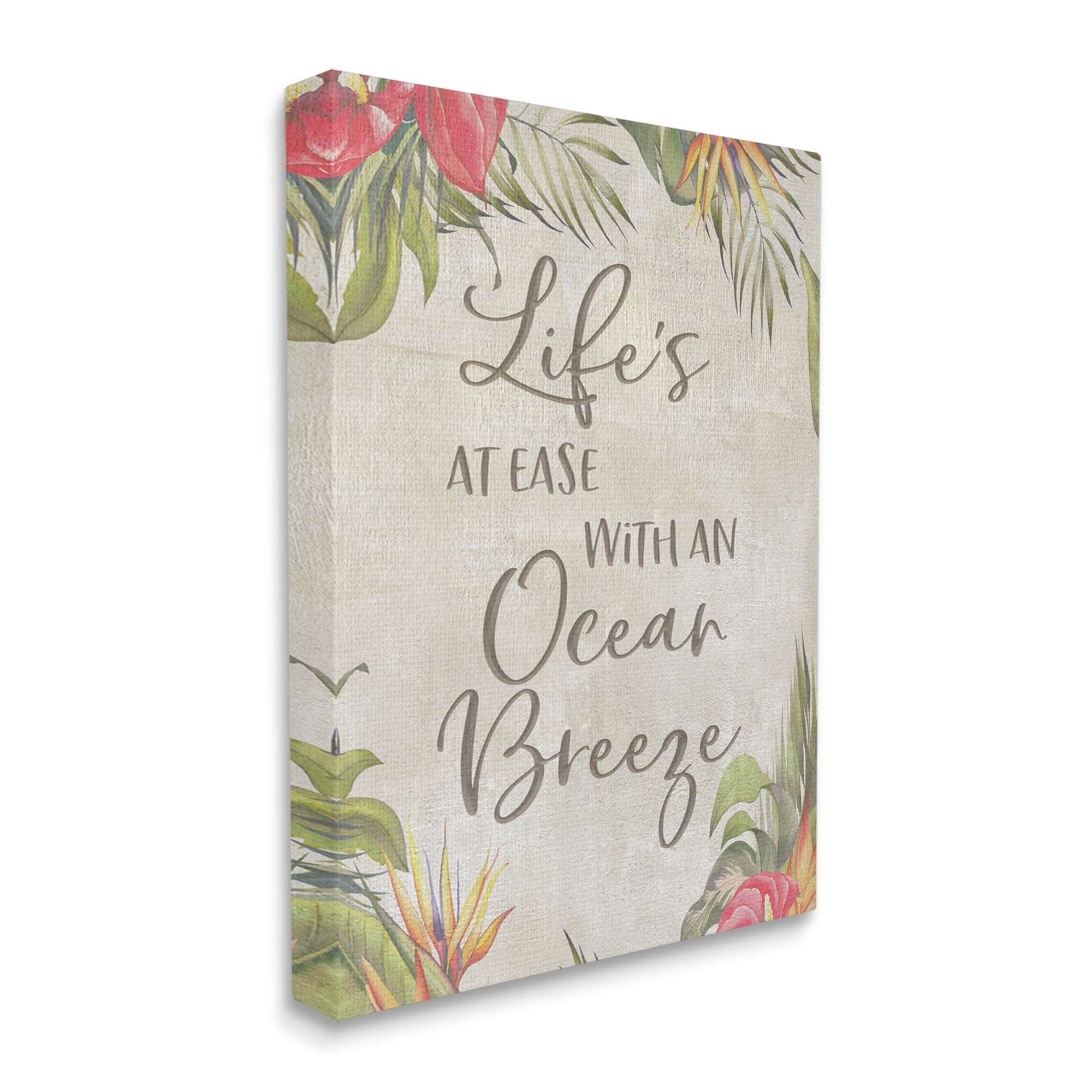 Stupell Industries Tropical Ocean Breeze Floral Border Summer Phrase Graphic Art Gallery Wrapped Canvas Print Wall Art, Design by CAD Designs