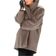 thumbnail image 5 of Women's Single Breasted Wool Blend Pea Coats Spring Fall Hooded Trench Coat for Women Casual Lightweight Overcoat Camel L, 5 of 7