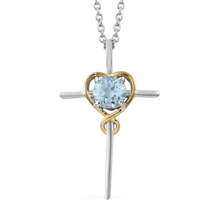 - Mix Metal Platinum Plated Sky Blue Topaz Cross Pendant with Chain 20