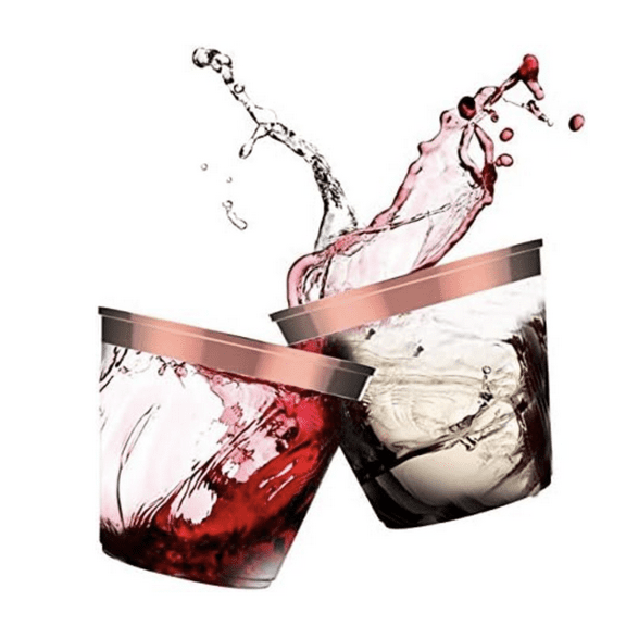 75 Count Rose Gold Plastic Cups 9 oz Rose Gold Rimmed BPA Free Plastic Disposable Cup Tumblers Measuring 3.5 x 3 Inch Each, Ideal for Weddings, Picnics, Birthdays, Events, etc
