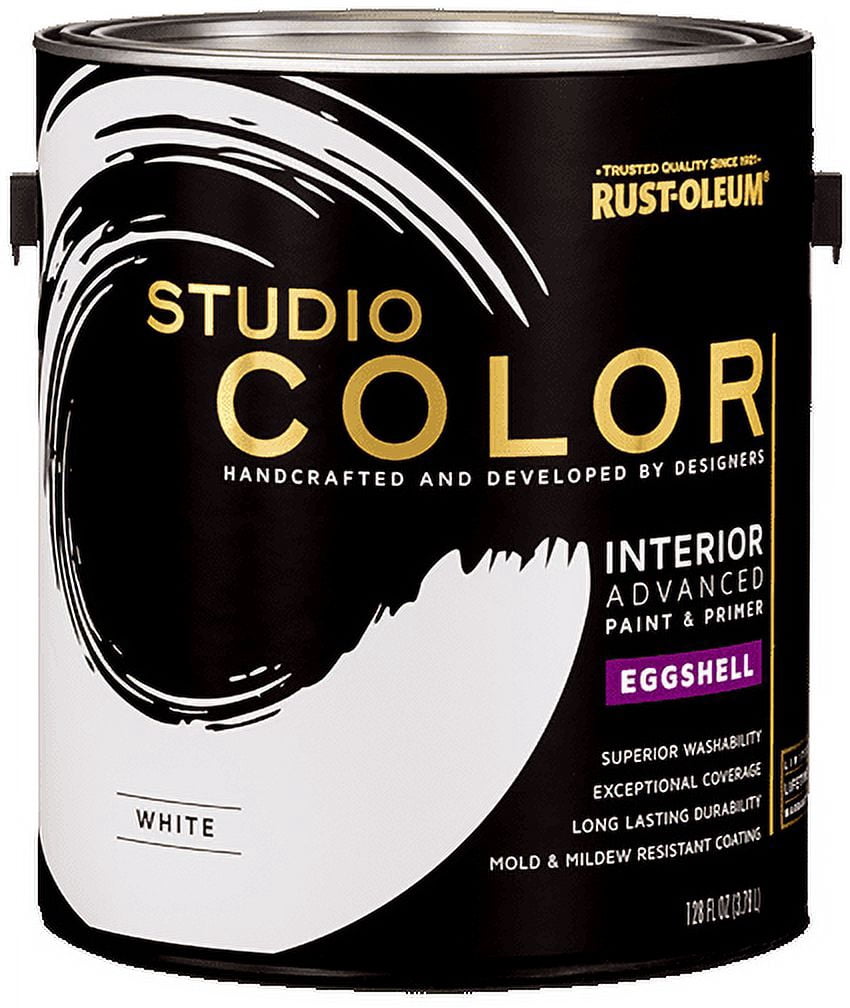 White, Rust-Oleum Studio Color Advanced Paint + Primer Interior Eggshell, Gallon, 2 Pack