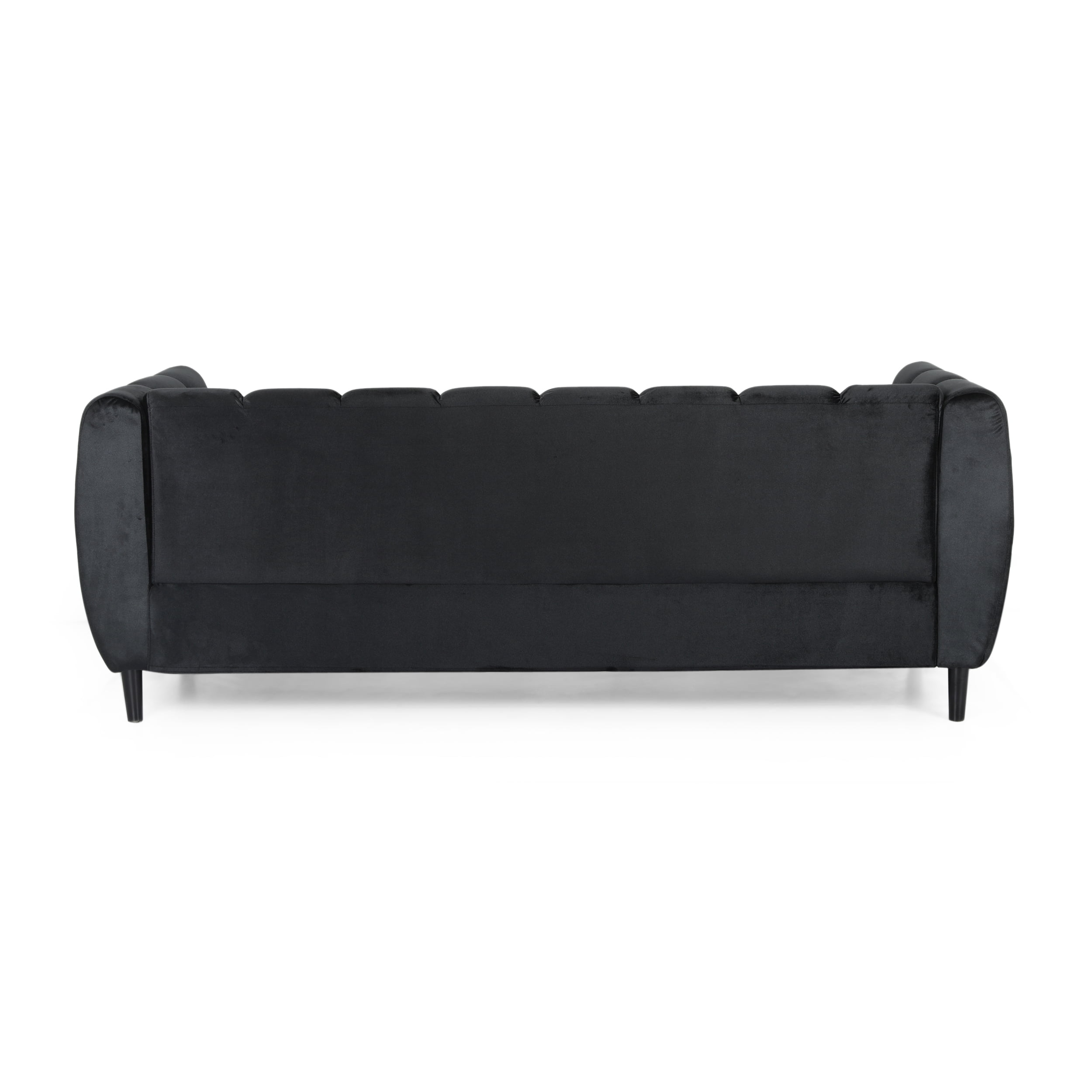 Noble House Hildred Velvet Channel Stitch Sofa, Black, Dark Brown