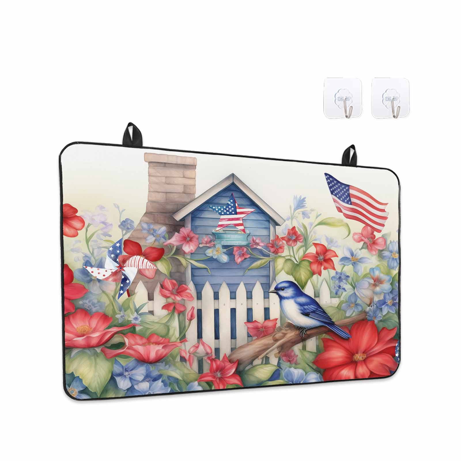 4th of July Stove Top Cover for Electric Stove, Heat-proof & Non Slip Glass Top Stove Cover Protector, Independence Day Floral Birds American Flag Kitchen Flat Cooktop Rubber Mat 24x21 Inches