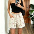 thumbnail image 4 of Women’s High Waisted Polka Dot Denim Shorts with Rope Drawstring, Frayed Hem Jean Shorts with Pockets, 4 of 8
