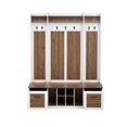 thumbnail image 4 of Hassch Hall Tree with Bench, 76.7"H Coat Rack with Hutch and Hanging Hooks, Shoe Rack with Adjustable Shelves and 2 Storage Drawers for Entryway Hallway, Space Saving, Brown & White, 4 of 9