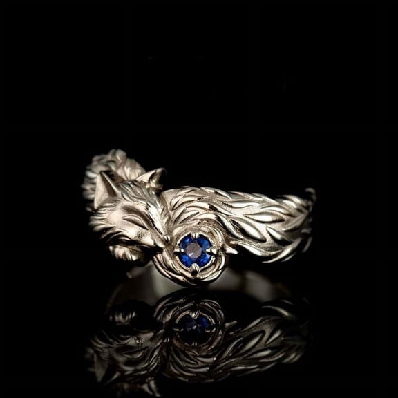 Unisex Fashion Alloy Fox Ring with Artificial Gem Inlay Electroplated Finish Retro Design Statement Jewelry Gift