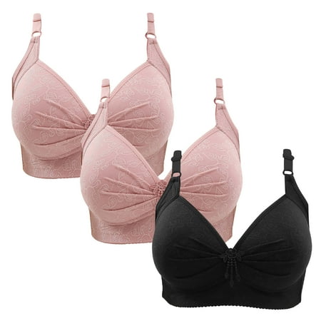 Gnurob Wireless Bralette for Women Push Up Bra Plus Size Floral Lace Bralettes No Underwire Brassiere 3 PC Soft Everyday Bras Adjustable Widen Band Underwear Clearance Saving A05-Pink 3X-Large