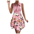 thumbnail image 1 of EQWLJWE Robe Longue pour Femmes Mode Féminine Col Rond Sans Manches Taille Haute Imprimé Nœud Papillon Robe Ligne A, 1 of 3