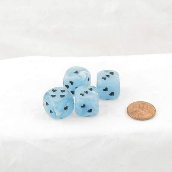 Light Blue Cirrus Dice with Black Hearts D6 16mm (5/8in) Pack of 4 Wondertrail