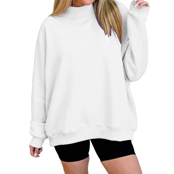 VEKDONE Womens Mock Neck Sweatshirt Long Sleeve Loose Fit Pullover Top | Casual Mock Neck Sweatshirt Oversized Pullover Drop Shoulder Lounge Travel Weekend Wear White XXL